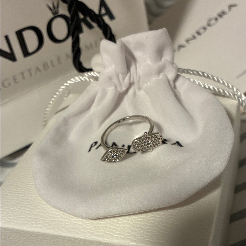 Sterling Silver Ring with Hamsa and Evil Eye